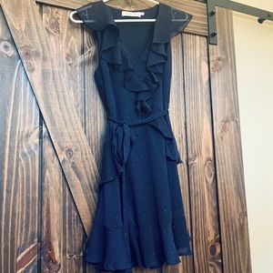 Astr Navy Blue Swiss Dot Dress
